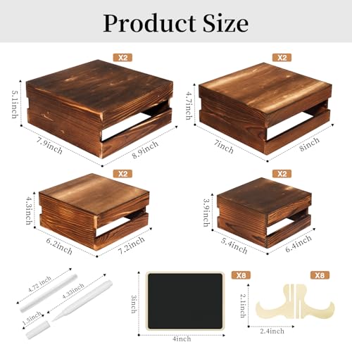 8 Pcs Buffet Risers with Mini Signs, Rustic Wood Cake Stands, Food Risers for Buffet Table, Dessert Display Stand, Wood Crates, Rustic Cake Stand for Party, Wedding, Birthday, Baby Shower, 4 Sizes - Image 4
