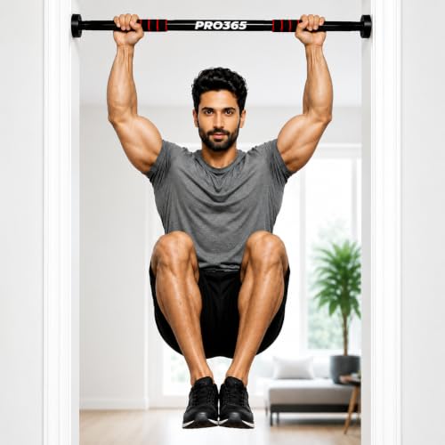 Image of PRO365 Permanent Drill Free Pull Up Bar | No Screws Required | Tightening Key Included | Chin-Up Bar with Non-Slip Foam Grips Premium Suction Cups | Heavy Duty Steel Body | Fits Doorways 60-100 cm | 110 KG | 1 Year Warranty