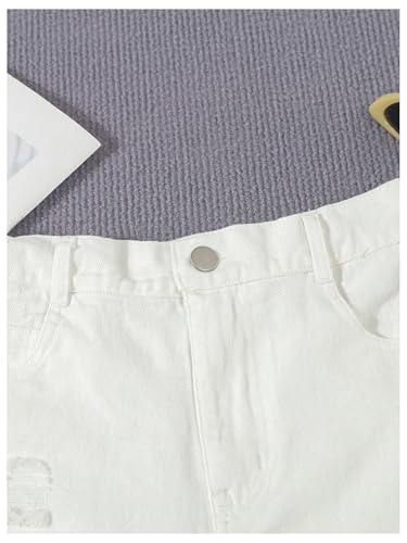 Image of Floerns Girl's Ripped Raw Hem Elastic Waist Straight Leg Denim Shorts with Pockets