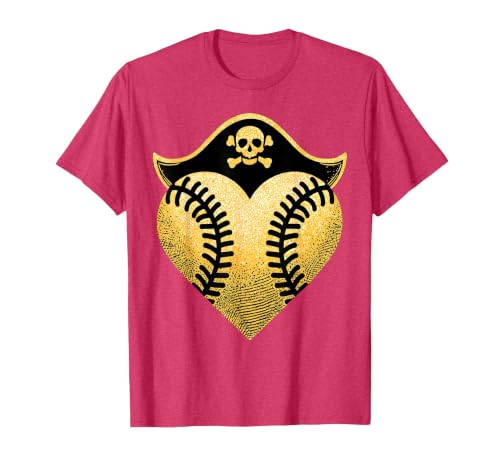 Baseball Pirate Baseball Player T-Shirt, Men, Red Heather, X-Large
