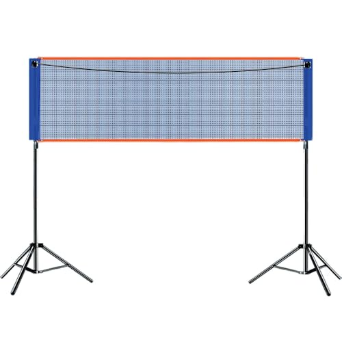 LAJOKING独立型バレーボールトレーニングネット、ビーチバレーボールネットセット、軽量で折りたたみ可能、収納簡単、耐久性、組み立て簡単、屋内と屋外の練習に適しています (6.1m,ブルー)