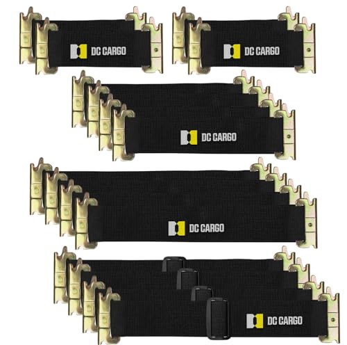DC Cargo Mall E Track Straps - 16 Pack - Adjustable and Standard Heavy-Duty Tie-Down Straps 12- 22 Compatible with Enclosed Trailer Accessories