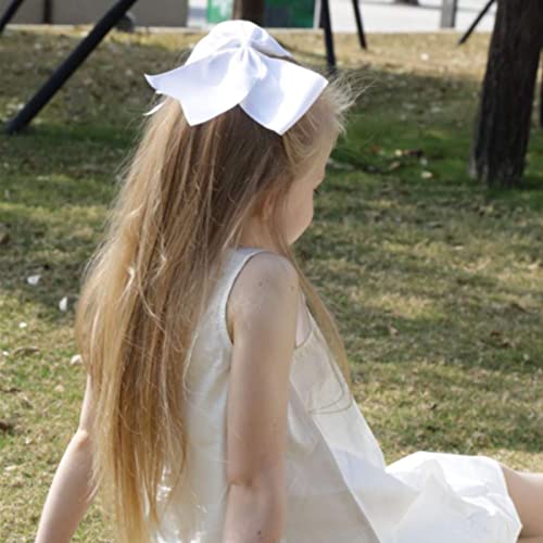 Cn 10Pcs 8" Cheer Hair Bows Large White Ponytail Holder Girls Elastic Hair Ties Handmade For Cheerleading Teen Girls College Sports Softball Competition #TOP5