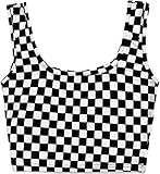 NEON NATION Checker Print Pattern Sleeveless Crop Tank Top (Small, Black and White)
