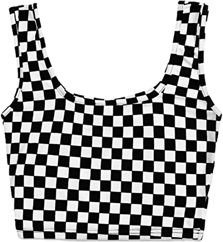 NEON NATION Checker Print Pattern Sleeveless Crop Tank Top