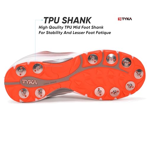 Image of TYKA Cricket Shoes Spikes for Junior | Synthetic PU Upper | Genuine Rubber and Phylon Sole | Lace Closure | Field Sports Shoes | Grip Support | Practice & Match Play