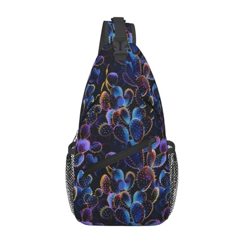 Neon Glowing Cactus Flowers Cross Chest Bag Large Capacity Bag Travel Hiking Crossbody Bag Daypack for Women Men