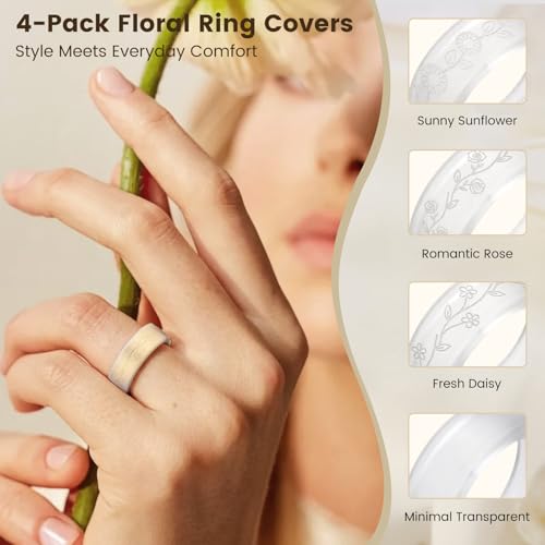 4 Pack Flower Ring Cover for RingConn Gen 2, Fancy Floral Engraved Anti-Scratch Silicone Smart Ring Protector Accessorie - Additional View