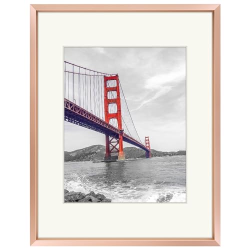 Frametory, 11x14 Metal Picture Frame with Mat for 8x10 Picture & Real Glass, Aluminum Photo Frame Collection (Rose Gold, 1 Pack)