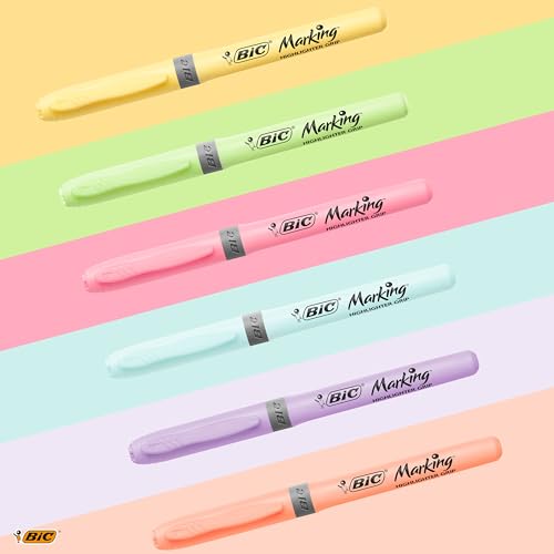 BIC Highlighter Grip Surligneurs Pointe Biseautée - Couleurs Fluo Assorties Intenses et Pastel, Boîte de 24 – vue 4