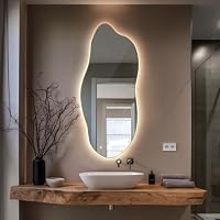Tulup LED Spiegel 35x80 cm Moderner mit Beleuchtung Asymmetrischer Spiegel Ohne Rahmen Unregelmäßiges LED-Hintergrundbeleuchtung Neutrale Farbe Schminkspiegel Einzigartiger Form Organisch – Ansicht 3