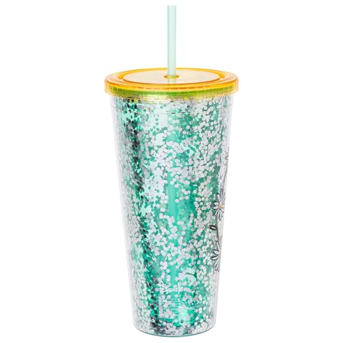 Image of Silver Buffalo Disney Winnie the Pooh Flowers, Plastic Cold Cup, 32oz | Confetti, Includes Lid and Straw, 0.95 Liters