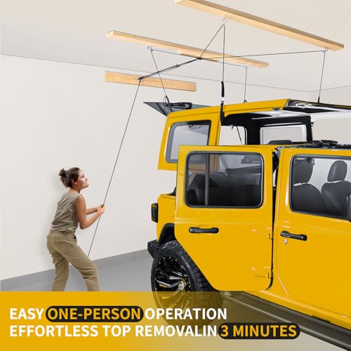 Hard Top Removal Lift for Jeep Wrangler, Compatible with All Jeep Wrangler JK JL Models, Easy One-Person Operation Roof Hardtop Hoist with Anti-Drop System, Supports 8-14 ft. Ceiling, 6 TKnobs - Thumbnail 2