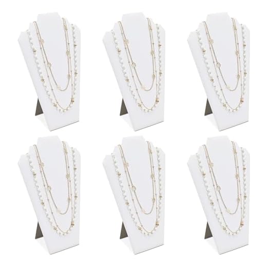 Mooca 6 Pieces Deluxe White Faux Leather Covered MDF Wood with Cardboard Easel Necklace Display, Jewelry Stand Display Necklace Display for Craft Shows, 8 1/4" W x 12 1/2" H