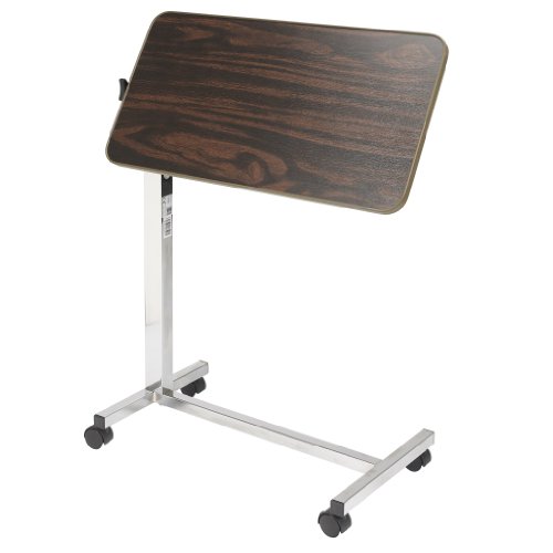 Drive Medical Tilt-Top Overbed Table With Wheels, Walnut #TOP2