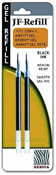 Zebra JF Refill for Jimnie Gel RT/Airfit Gel/Kendo Gel Roller Ball, Med,BLK,2/pk -- Sold as 2 Packs of - 2 - / - Total of 4 Each