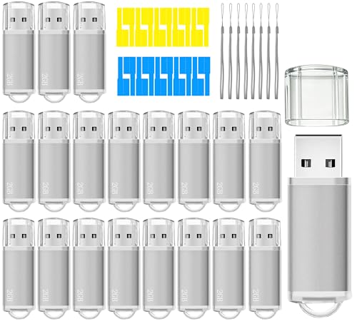 2GB USB Flash Drive 20 Pack Nicepicten Thumb Drives Pack Jump Zip Drive USB 2.0 Flash Drives Mulitipack 2GB Memory Stick with Labels & Lanyards - Silver