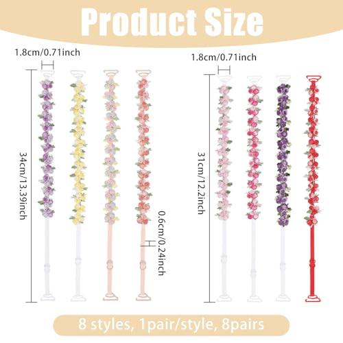 Image of FREEBLOSS 8 Pairs Decorative Bra Straps Adjustable Floral Bra Straps Replacement for Women Invisible Dress Strap for Dress