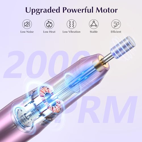 Electric Nail Files, Professional Nail Drill Machine, 20000RPM Adjustable Speed Manicure Pedicure Set with 6 Drill Bits, Low Vibration Low Noise Electric Nail Drill for Gel/Acrylic Nails for Beginner