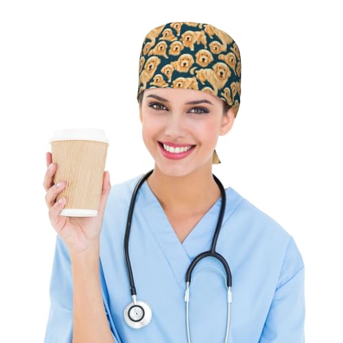 Image of Working Cap Scrub Cap with Sweatband Adjustable Unisex Women Tie Back Hat Nurse Surgical Caps