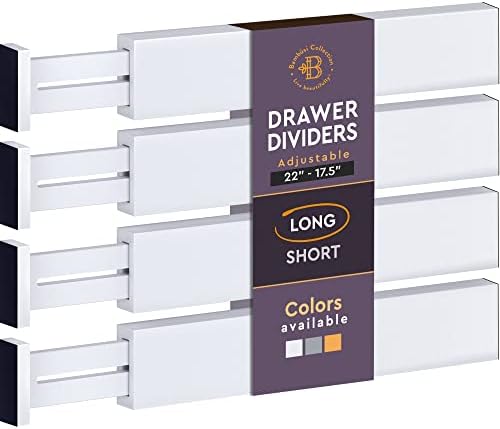 Bambüsi Premium Bamboo Drawer Dividers - Kitchen Adjustable Drawer Organizers - Expandable Drawer Separators Organization, Spring Loaded, for Home, Clothes, Office, Dressers, 4 Dividers (17.5" - 22")