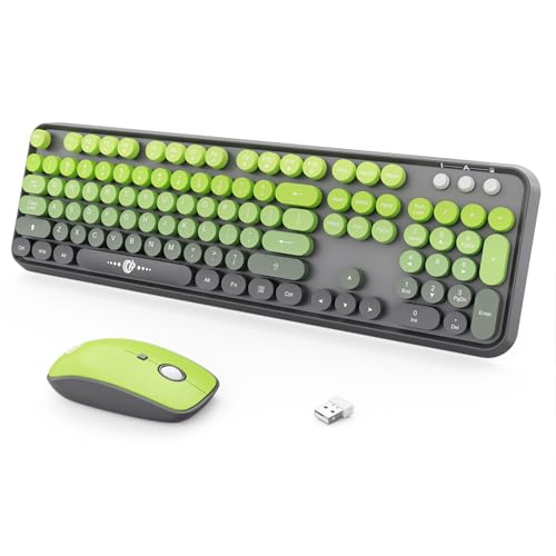 FOPETT Wireless Keyboard and Mouse Combo, 104 Keys Full-Sized 2.4 GHz Round Keycap Colorful Keyboards, USB Receiver Plug and Play, for Windows, Mac, PC, Laptop, Desktop (GradientMatchaGreen)