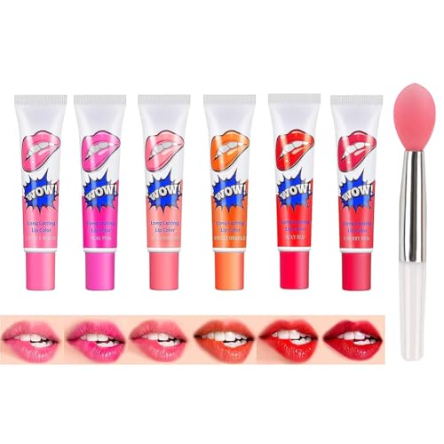 6 Colores Tattoo Magic Color Lip Gloss Sets Peel Off Lip Gloss Peel off Lip Stain brillo de Labios Mate Impermeable Pintalabios Mate Colorful Glossy Lipstick Tinte de Larga Duración para Mujeres Niñas