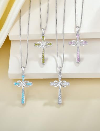 YL 925 Sterling Silver Cross Necklace for Women Halo Infinity Pendant Birthstone Jewelry for Mom4