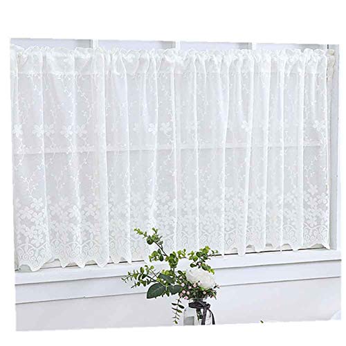 Cortina de cocina blanca semitransparente corta estilo café para ventanas 3
