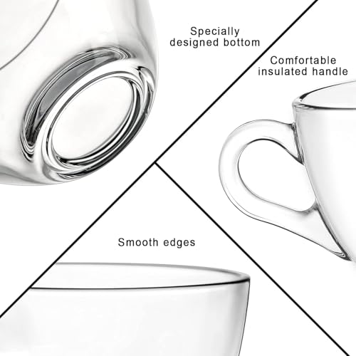 Image of Glass Tea Cups Set of 6, Transparent Glass Cups & Mugs for Tea, Coffee - Hot & Cold Drinks Safe, Microwave /Freezer /Dishwasher Safe - 210ML