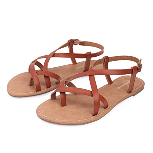 Image of Huayuanwell Women's Gladiator Flat Sandals Fisherman Strappy Sandals Ankle Strap Sandals
