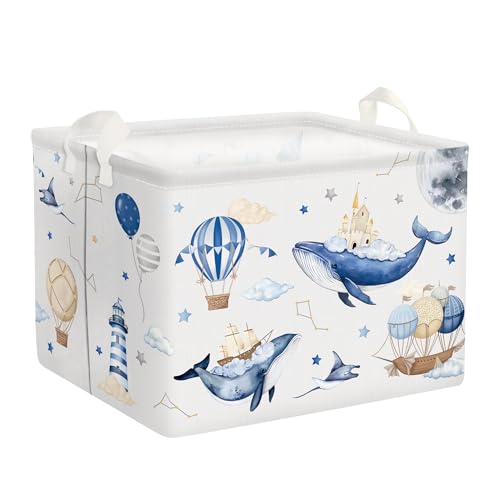 Image of Clastyle Flying Whales Turtle Baby Storage Basket Large Sea Animal Boy Girl Book Gift Toy Bin Collapsible Bedroom Kid Clothes Nursery Hamper
