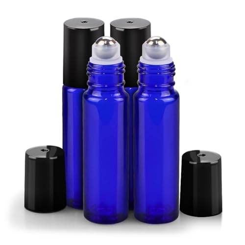 Roller Bottles for Essential Oils - 4 Pack 10ml Glass Roll on Bottles