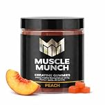 Muscle Munch Creatine Monohydrate Gummies 5000mg - BCAA, L-Taurine & B12 - Vegan Pre Workout for Men and Women - Sugar Free, Gluten Free, Non-GMO - Peach Flavour, 120 Count (30 Servings)