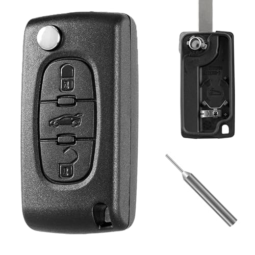 ShnminEU Bilnyckel hölje 3 knappar för bilnyckel Peugeot 207 307 308 407 607 807 och Citroen C2 C3 C4 C5 C6 C8 DS3 DS4 (VA2/CE0536) Nyckelhus vikbar reservnyckel