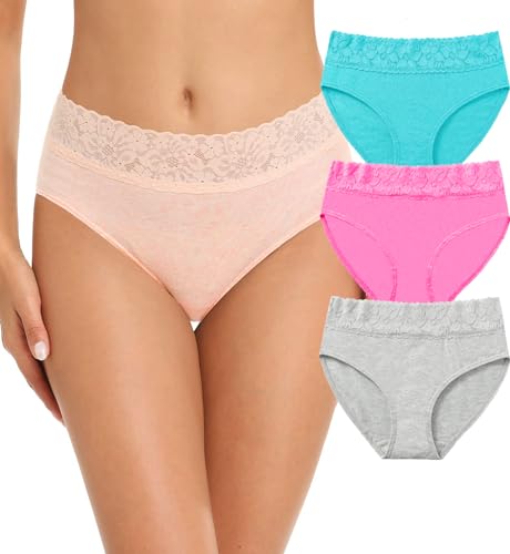 Image of NICSY Womens Underwear Cotton Bikini Panties Lace Soft Hipster Panty Ladies Stretch Full Girls Briefs (Multicolor)