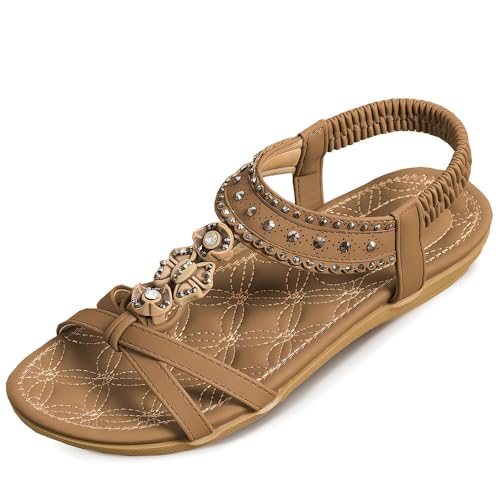Womens Sandals Flat Dressy Summer Sandals for Women Open Toe Bohemian Casual Beach Shoes