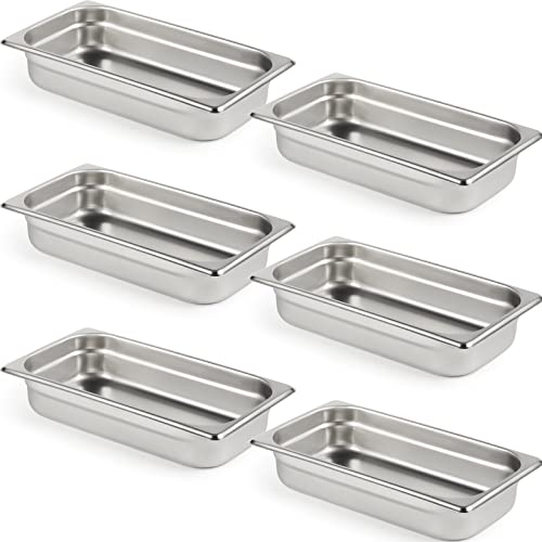 CURTA 6 Pack Anti-Jam Hotel Pans, 1/3 Size 2 1/2 Inch Deep, NSF Commercial 18/8 Stainless Steel Chafing Steam Table Pan, Catering Storage Metal Food Pan by CURTA - Used condition - US$46.36