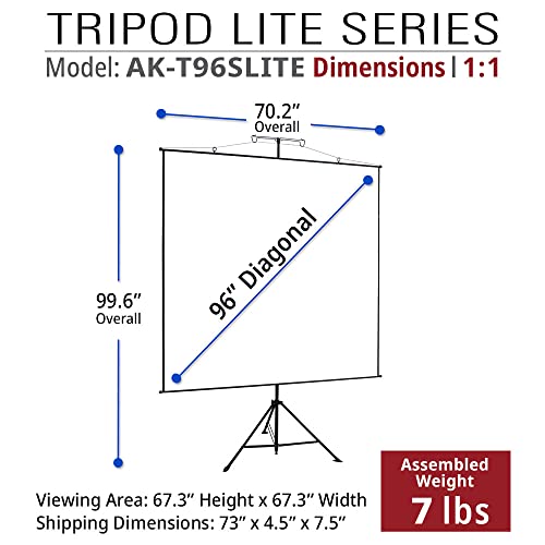 Image of Akia Screens 2-in-1 96 inch Portable Projector Screen with Stand & Carry Bag, Tripod or Wall Mount, 1:1 /4:3 /16:9 /16:10 Compatible, MaxWhite Matte Surface, Indoor Outdoor Use, AK-T96SLITE Black