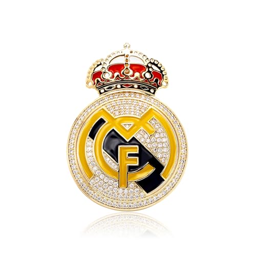Official Real Madrid Club Team Pendant – 14K Gold Plated Silver Sterling 925 Pendant Badge Necklace with Cubic Zirconia Diamonds for Men & Women – Premium Football/Soccer Fan Gift – Engraved Logo | International Football League (Real Madrid CF)