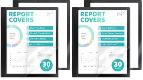 Image of Heavy-Duty Report Covers with 3 Prongs, 100-Sheet Capacity, Black, 60 Pack