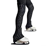 Calentadores de piernas elásticos para patinaje artístico con tela polar para calidez y soporte ligero, cubre pantorrillas y rodillas, adecuado para adultos y adolescentes (negro)