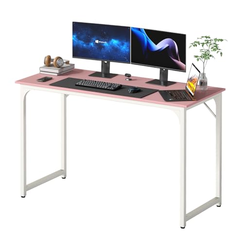 Image of PayLessHere | 47 Inch Computer Desk | Pink | Office Desk with Metal Frame, Adjustable Feet | Water-Resistant, Scratchproof Surface | Sturdy Writing Table for Home Office or Study | Pack of 1