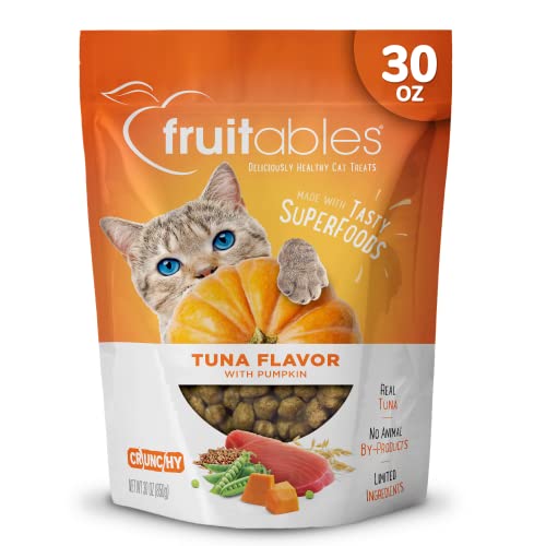 Fruitables Cat Treats, Healthy Treats for Cats, Low Calorie and Packed with Protein, Crunchy Biscuits, Free of Wheat, Corn and Soy, Made with Real Tuna and Pumpkin, 30oz