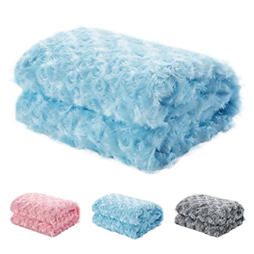 Image of Baby Blankets for Girls and Boys Super Soft Micro Plush Fluffy Flannel Fleece Blankets Cozy Daycare Nursery Blue Fuzzy Baby Blanket for Stroller, Nap, Outdoor, Travel, Decor, Crib 30x38 Inches