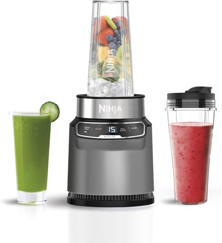 Ninja Blender with 2 Automatic Programs: Blend & Max Blend Pulse Setting 2x 700ml Cups with Spout Lids 1000W Dishwasher Safe Parts Smoothie Maker Auto-iQ Silver BN500ME 2 Years Warranty