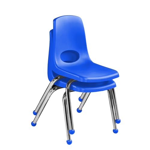 Image of FDP 14 inch School Stack Chair,Stacking Student Seat with Chromed Steel Legs and Ball Glides for Classroom, Homeschool or Learning Space - Blue (2-Pack), 15412-BL