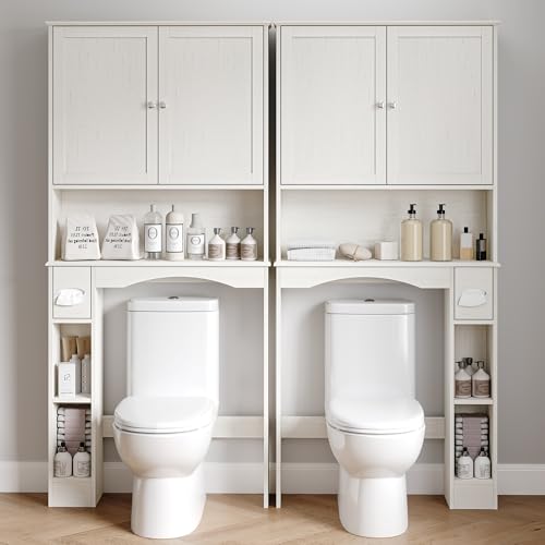 Furnideco Over The Toilet Storage Cabinet with Double Doors Freestanding Bathroom Cabinet Over Toilet with Toilet Paper Stand for Home, Antique White by Furnideco - Used condition - Image 4