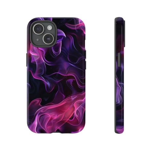 Coque rigide brillante iPhone 15 protégeant des chutes avec style flamme rose