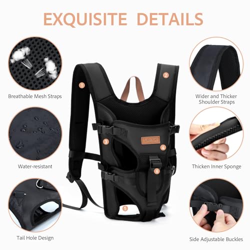 Lekereise Pet Carrier Backpack, Adjustable Dog Backpack Carrier for Small Dogs Cats Puppies, Easy-Fit Front Cat Dog Carrier Backpack, Medium, Black